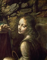Detal anioła z „Madonny w grocie” („Madonna z małym świętym Janem adorującym Dzieciątko Chrystus w towarzystwie anioła”), ok. 1508